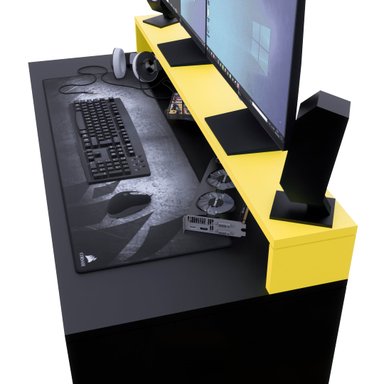 ESCRITORIO GAMER NR 07 120CM MOVENDA NEGRO CON AMARILLO - 5