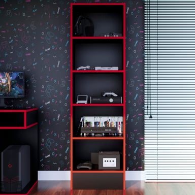 ESTANTE GAMER NR 01 177X52CM NEGRO/ROJO - 2