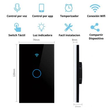 INTERRUPTOR DE PARED WIFI 1 TOMA - SIN NEUTRO - INCLUYE CAPACITOR - ALEXA Y GOOGLE - 2