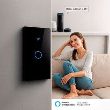 INTERRUPTOR DE PARED WIFI 1 TOMA - SIN NEUTRO - INCLUYE CAPACITOR - ALEXA Y GOOGLE - 3