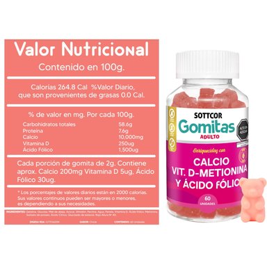 GOMITAS SOTTCOR LABS CALCIO PARA ADULTOS 100GR CHICLE - 2