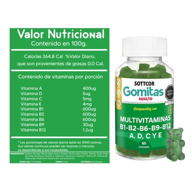 MULTIVITAMINA PARA ADULTOS GOMITAS SOTTCOR 100GR CHICLE - 2