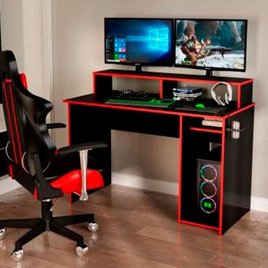 ESCRITORIO GAMER MUEBLES CRISOSTOMO HOME OFICCE NEGRO-ROJO ALASKA 120CM - 2