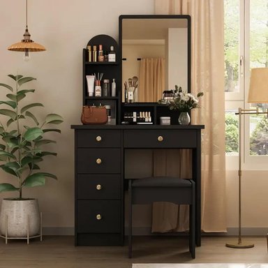 TOCADOR MAQUILLAJE MUEBLES CRISOSTOMO HOME NEGRO MODERNO 80CM - 2