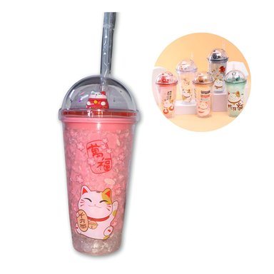 VASO TOMATODO CON GEL PARA ENFRIAR DISEÑO DE GATO 450ML ROJO - 1