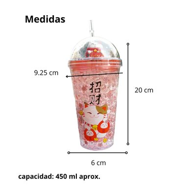 VASO TOMATODO CON GEL PARA ENFRIAR DISEÑO DE GATO 450ML ROJO - 3