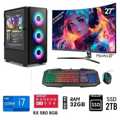 COMPUTADORA INTEL CORE I7 RAM 32GB PC GAMER CORE I7-8TH 3.2GHZ DISCO SSD 2TB VIDEO RX 580 8GB MONITOR 27 FHD - 1
