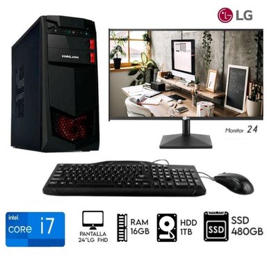 COMPUTADORA INTEL INTEL CORE I7 RAM 16GB PC CORE I7-8TH DISCO +SSD 480GB MONITOR 24 LG 1TB - 1