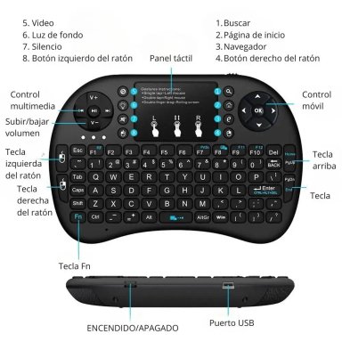 MINI TECLADO INALÁMBRICO CON LUZ RGB Y FUNCIÓN TÁCTIL CONTROL BLACKLIT - 3