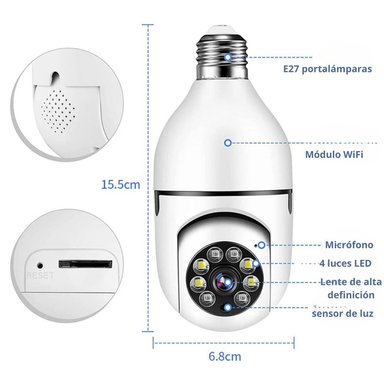 FOCO CÁMARA WIFI E27 FULL HD 360° CON VISIÓN NOCTURNA Y AUDIO - 8