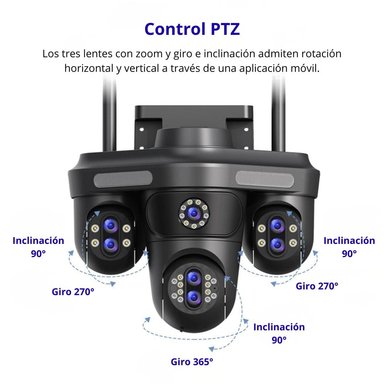 CÁMARA DE SEGURIDAD WIFI PTZ 360° TRIPLE LENTE UHD CON ZOOM 10X VISIÓN NOCTURNA AUDIO Y SIRENA - 2