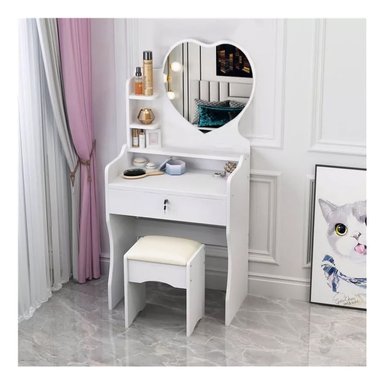 TOCADOR DE MAQUILLAJE CON ESPEJO CON TABURETE PARA DORMITORIO BLANCO - 3