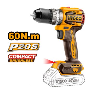 TALADRO ATORNILLADOR BRUSHLESS CHUCK METÁLICO 2 BATERÍAS 2AH INGCO - 2