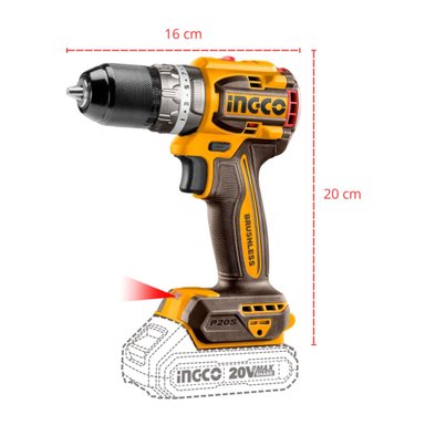 TALADRO ATORNILLADOR BRUSHLESS CHUCK METÁLICO 2 BATERÍAS 2AH INGCO - 4