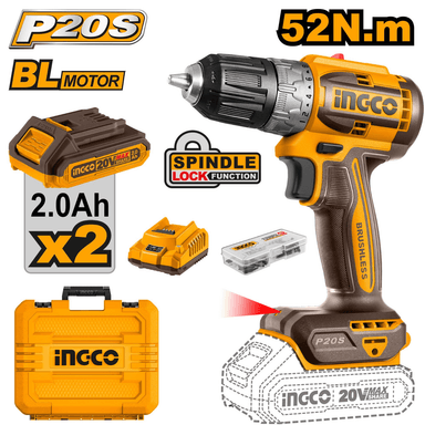 SET DE HERRAMIENTAS INGCO TALADRO ATORNILLADOR 52NM CDLI20453 20 WATTS + 2 BATERÍAS 2AH + CARGADOR - 2