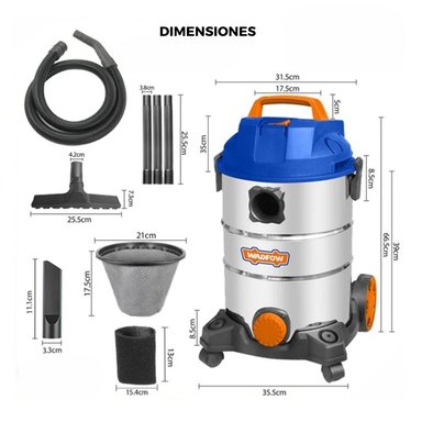 ASPIRADORA 30L 1200W TANQUE METÁLICO WADFOW - 4