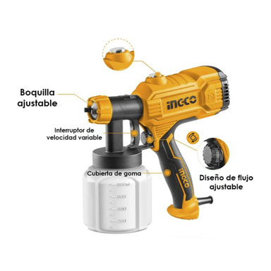 PISTOLA PINTAR INGCO SPG3508 ELÉCTRICA 450 W TANQUE PLÁSTICO 800 ML - 2