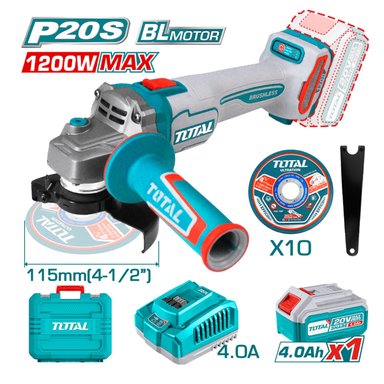 AMOLADORA INALÁMBRICA 20v + BATERÍA 4AH Y CARGADOR TOTAL - 2