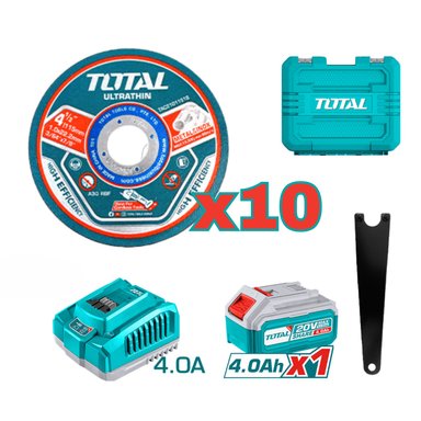 AMOLADORA INALÁMBRICA 20v + BATERÍA 4AH Y CARGADOR TOTAL - 4