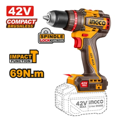 TALADRO PERCUTOR 42V 69NM + BATERÍA Y CARGADOR INGCO - 2