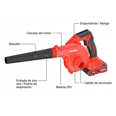 SOPLADORA ASPIRADORA INALAMBRICA + 2 BATERIAS 20V RANKOR - 2