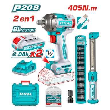 COMBO LLAVE DE IMPACTO 405NM+ DADOS Y LINTERNA TOTAL - 2