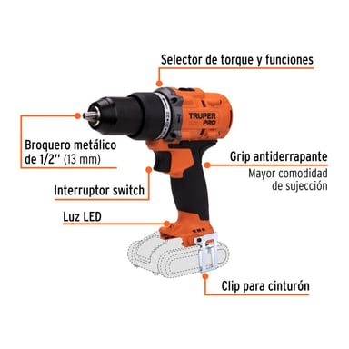 TALADRO PERCUTOR + ATORNILLADOR DE IMPACTO +1 BAT 20V TRUPER - 4