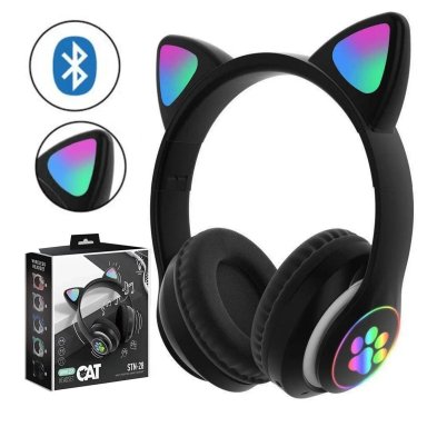 AUDÍFONOS ON-EAR STN-28 BLUETOOTH GATO CON LUZ LED NEGRO - 1