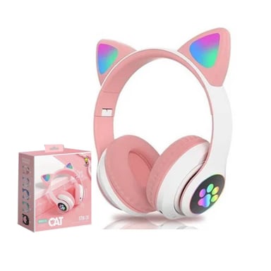 AUDÍFONOS ON-EAR STN-28 BLUETOOTH GATO CON LUZ LED ROSADO - 1