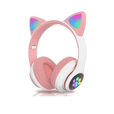 AUDÍFONOS ON-EAR STN-28 BLUETOOTH GATO CON LUZ LED ROSADO - 2