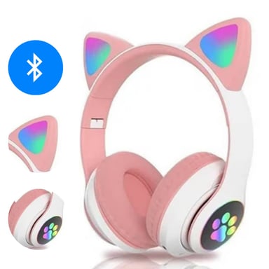 AUDÍFONOS ON-EAR STN-28 BLUETOOTH GATO CON LUZ LED ROSADO - 4