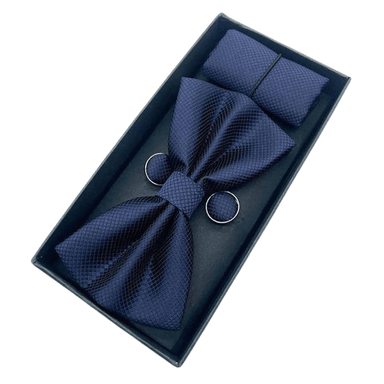 SET HOUSTON: CORBATA MICHI, PAÑUELO Y GEMELOS | AZUL MARINO - 1