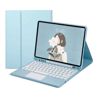 FUNDA CON TECLADO TOUCH PARA IPAD 8VA GEN 10.2' CELESTE RESISTENTE - 1
