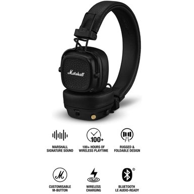 AUDÍFONOS BLUETOOTH MARSHALL MAJOR V ON-EAR WIRELESS 100HRS NEGRO - 3