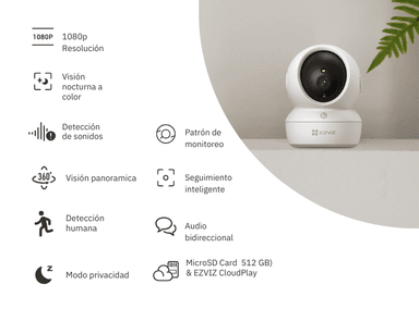 CÁMARA SEGURIDAD EZVIZ CS - H6C WIFI INTERIORES LENTE 360 PRO FULL HD HASTA 256 GB - 4