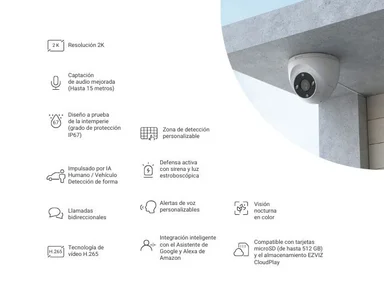 CÁMARA SEGURIDAD EZVIZ WIFI H4 2K PARA INTERIOR Y EXTERIOR - 2