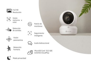 CÁMARA DE SEGURIDAD WIFI H6C FULL HD + SOPORTE DE MONTAJE + MICRO SD 128GB PARA INTERIORES EZVIZ - 4