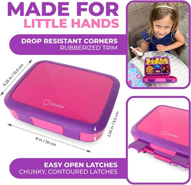 LONCHERA BENTO PARA NIÑOS Y NIÑAS 5 SECCIONES DE PORCIONES ROSADO - 3