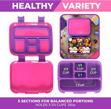LONCHERA BENTO PARA NIÑOS Y NIÑAS 5 SECCIONES DE PORCIONES ROSADO - 5