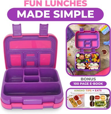 LONCHERA BENTO PARA NIÑOS Y NIÑAS 5 SECCIONES DE PORCIONES ROSADO - 6