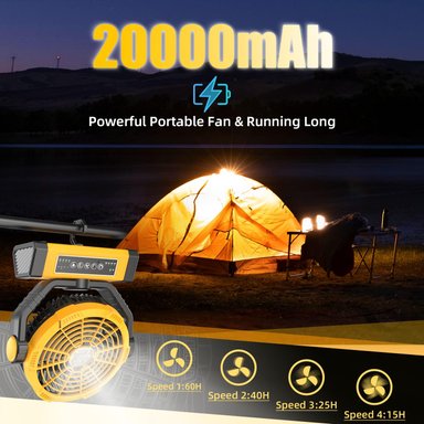 VENTILADOR COMPRA FACIL CAMPING 3 EN 1 FRIZCOL-RECARGABLE-POR BATERÍA 20000 MAH 9" (60 HORAS) USB LUZ CONTROL REMOTO - 2