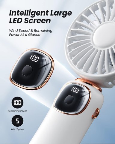 VENTILADOR PORTATIL COMPRA FACIL MANO COLDSKY 4000 MAH FUNCIONA PILAS 3 EN 1 MULTIFUNCION PANTALLA DIGITAL,90° BASE(BLANCO) - 3