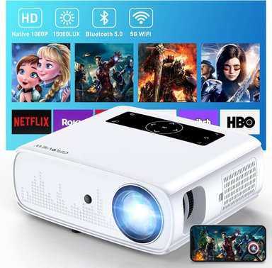 PROYECTOR COMPRA FACIL GROVIEW 1080P WIFI BLUETOOTH VIDEO DE 300 PULGADAS COMPATIBLE CON 4K Y ZOOM SINCRONIZACIÓN 5G - 1