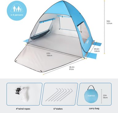 CARPA 3-4 PERSONAS TOBTOS TIENDA CAMPAÑA PLAYA EMERGENTE UPF 50+ REFUGIO SOLAR PROTECCIÓN UV CABAÑA DOSEL BEBÉ - 4