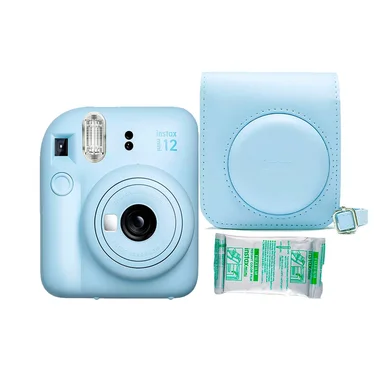 CÁMARA FUJIFILM MINI 12 INSTAX AZUL PASTEL +ESTU CELESTE 12 +PELICULA X10 - 1