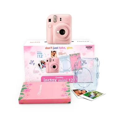 CAMARA FUJIFILM INSTAX MINI 12 ROSA + ESTUCHE TRANS+PELICULA X10+ ALBUM - 1