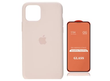 CASE IPHONE 14 PLUS SILICONA NUDE + MICA VIDRIO COMPLETO - 1