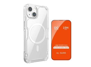 CASE NILLKIN NATURE PRO TPU MAGNÉTICO MAGSAFE IPHONE 15 CLEAR + MICA DE VIDRIO 11D COMPLETO - 1
