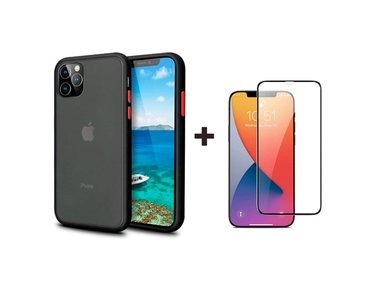 FUNDA MATE Y VIDRIO TEMPLADO PARA IPHONE 12 PRO MAX NEGRO - 1