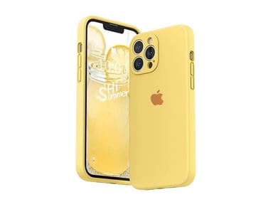 CASE IPHONE 15 PRO SILICONA CON P/CÁMARA AMARILLO + MICA DE VIDRIO COMPLETO - 2